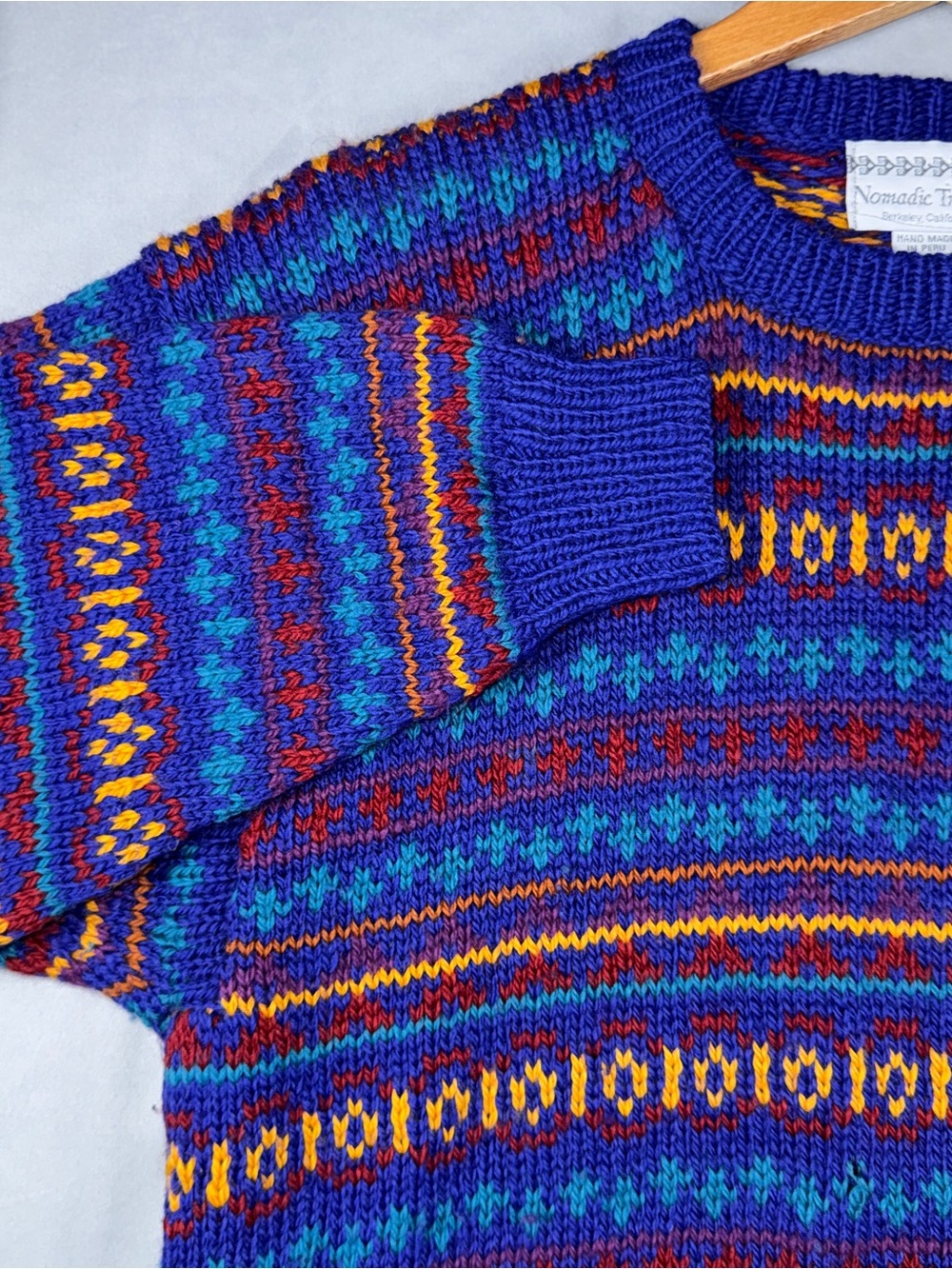 Vintage Nomadic Traders Sweater Womens See Measurements Blue Wool Fair Isle - Picture 3 of 9